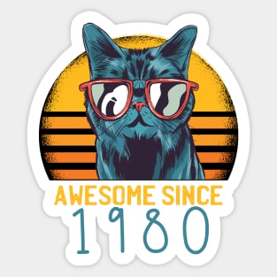 Awesome Since 1980 40th Birthday Black Cat Kitten Vintage Retro Animal Gifts Sticker